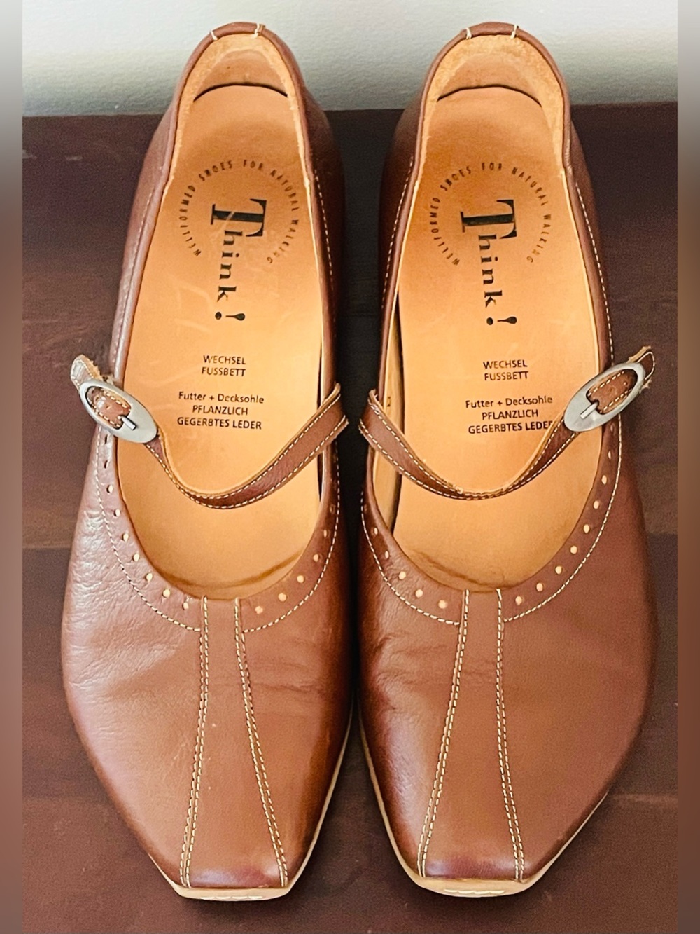 Think! Brown Leather Mary Jane Flats EU 44 US 13 Artisan Comfort Shoes- EUC - Picture 3 of 15